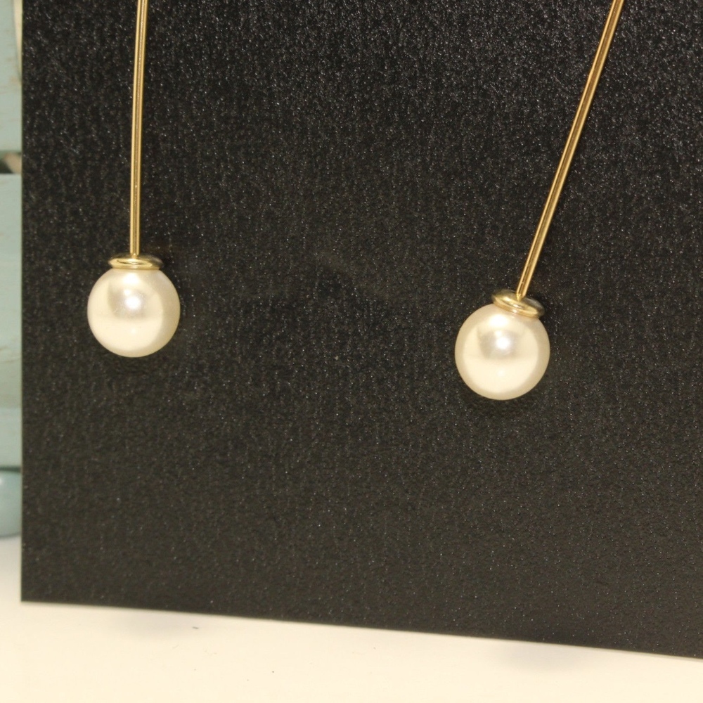 3 for $15 Pearl Threader Earrings Gold Metal Faux - Picture 6 of 6